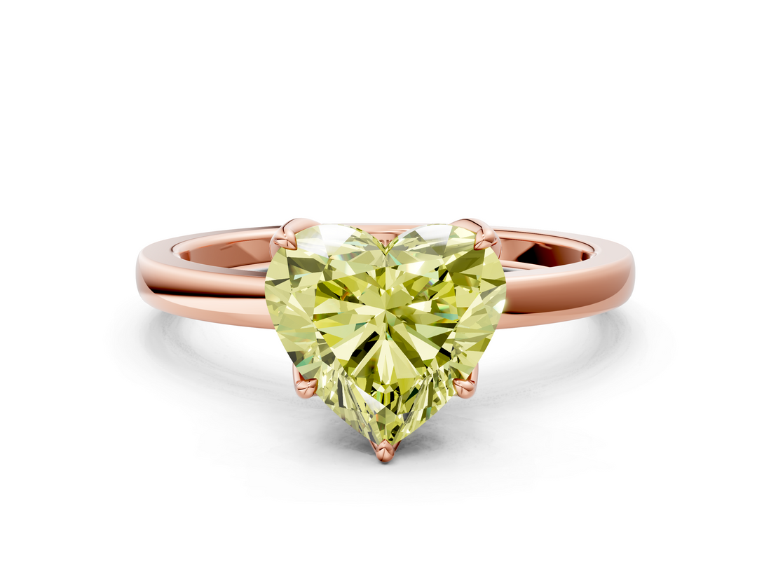 Rose gold Fancy Yellow Heart  Solitaire Diamond Ring with Thin Band and Four-Prong Setting_3