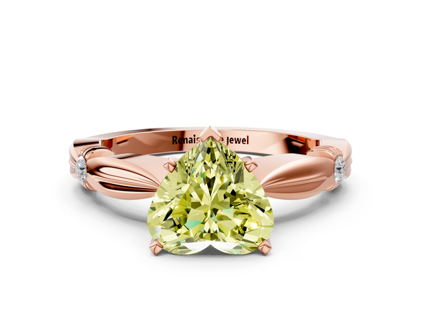 Rose gold Fancy Yellow Heart  Solitaire Diamond Twisted Band with Four-Prong Setting