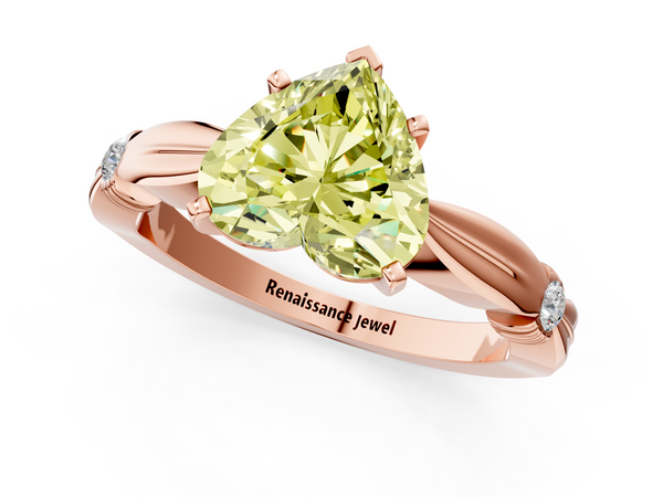 Rose gold Fancy Yellow Heart  Solitaire Diamond Twisted Band with Four-Prong Setting