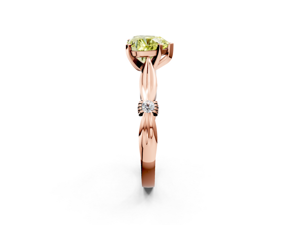 Rose gold Fancy Yellow Heart  Solitaire Diamond Twisted Band with Four-Prong Setting