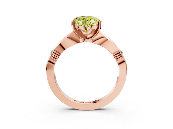 Rose gold Fancy Yellow Heart  Solitaire Diamond Twisted Band with Four-Prong Setting