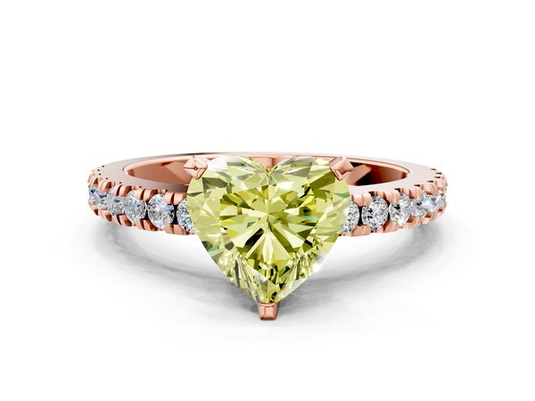 Rose gold Fancy Yellow Heart Cut Solitaire Diamond with Pavé Band and Four-Prong Setting