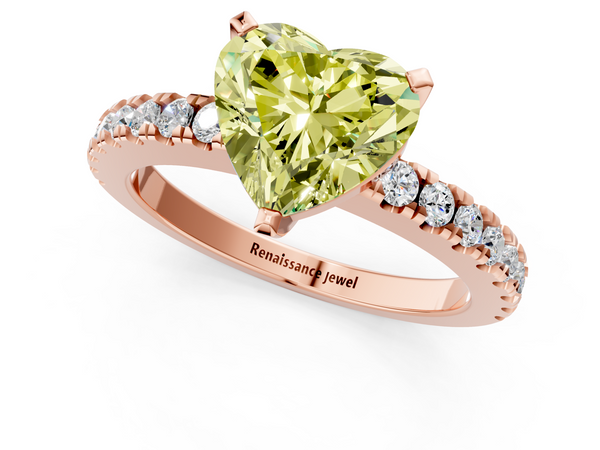 Rose gold Fancy Yellow Heart Cut Solitaire Diamond with Pavé Band and Four-Prong Setting