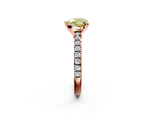 Rose gold Fancy Yellow Heart Cut Solitaire Diamond with Pavé Band and Four-Prong Setting
