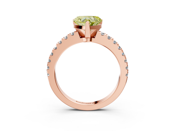 Rose gold Fancy Yellow Heart Cut Solitaire Diamond with Pavé Band and Four-Prong Setting