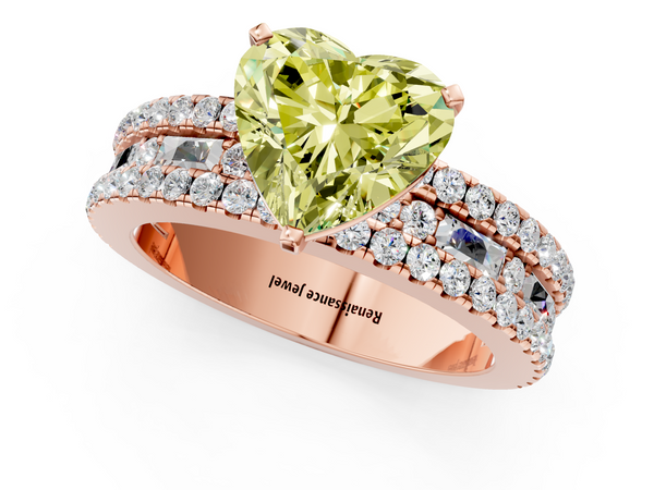 Rose gold Fancy Yellow Heart Cut Diamond Solitaire Ring with Pavé and Channel Set Band
