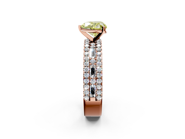 Rose gold Fancy Yellow Heart Cut Diamond Solitaire Ring with Pavé and Channel Set Band