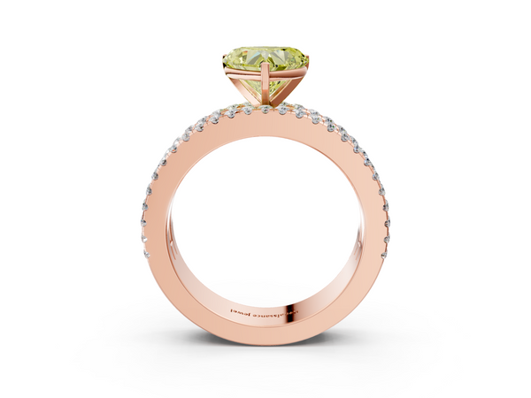 Rose gold Fancy Yellow Heart Cut Diamond Solitaire Ring with Pavé and Channel Set Band