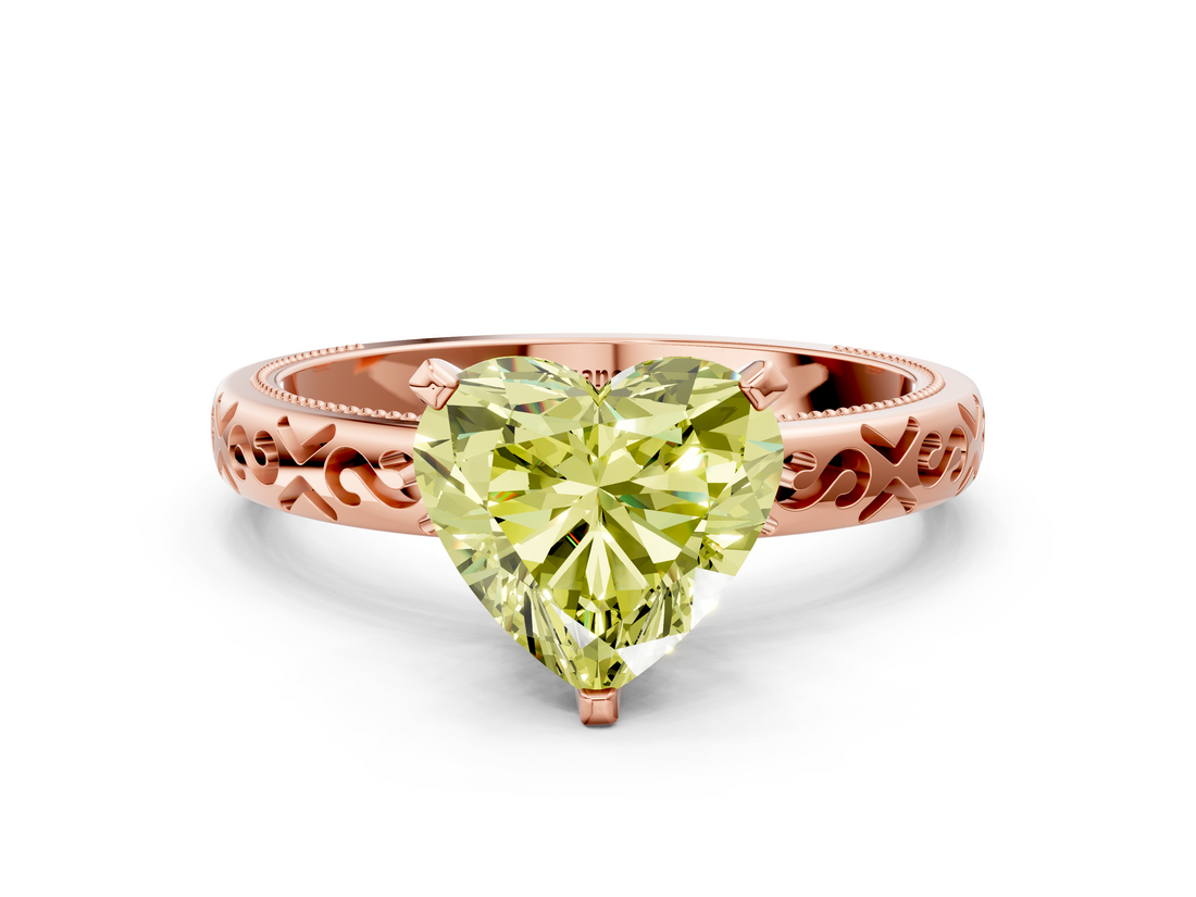Rose gold Fancy Yellow Heart  Solitaire Engagement Ring with Scrollwork Band and Four-Prong Setting_130