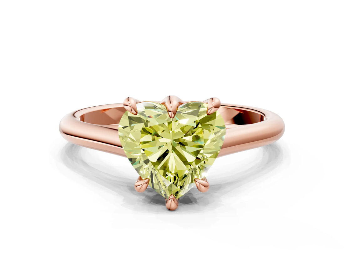 Rose gold Fancy Yellow Heart  Solitaire Engagement Ring with Six-Prong Setting and Classic Band