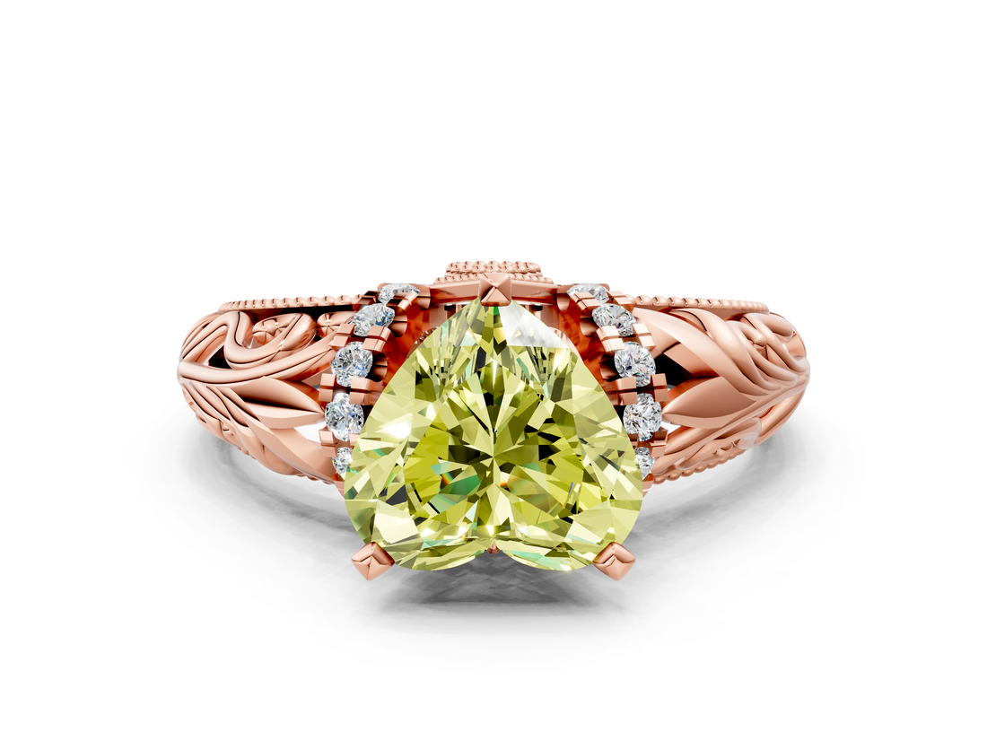 Rose gold Fancy Yellow Heart  Solitaire Filigree Engagement Ring with Halo and Prong Setting_46