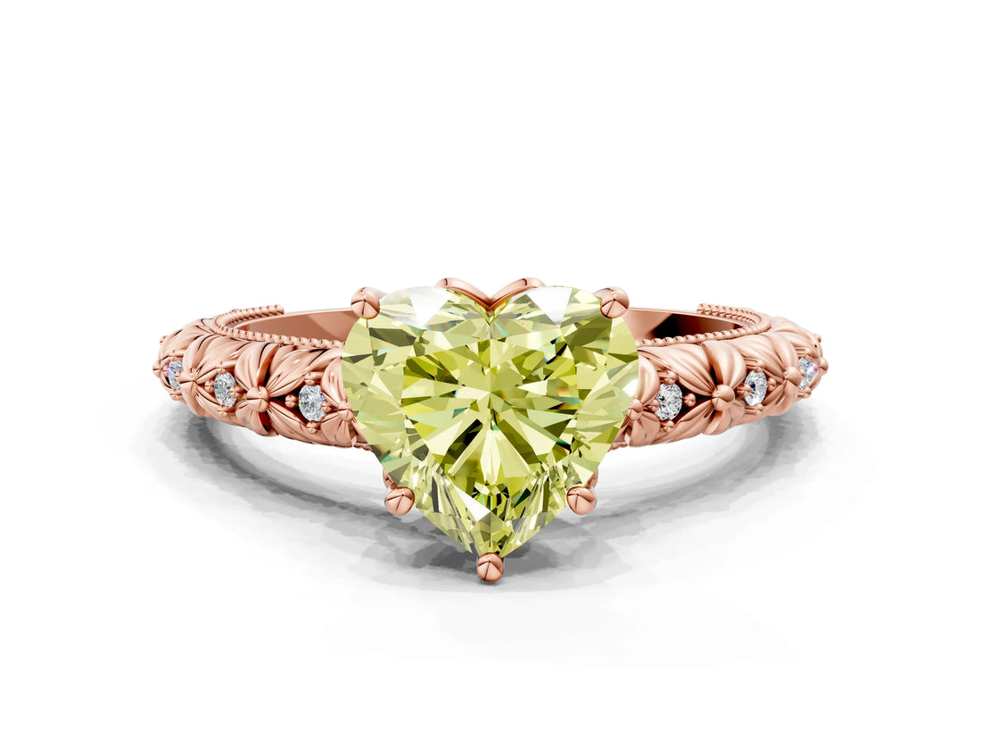 Rose gold Fancy Yellow Heart  Solitaire Floral Milgrain Engagement Ring_30