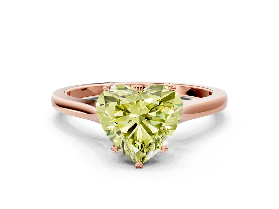 Rose gold Fancy Yellow Heart  Solitaire Heart Prong Engagement Ring with Tapered Band