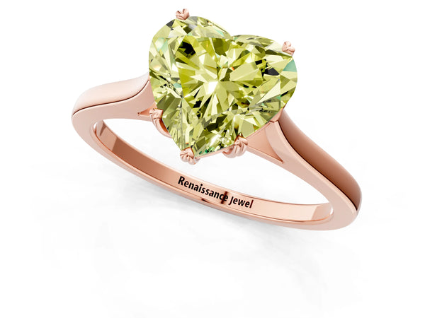 Rose gold Fancy Yellow Heart  Solitaire Heart Prong Engagement Ring with Tapered Band
