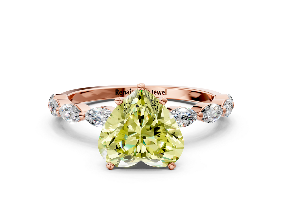 Rose gold Fancy Yellow Heart  Solitaire Marquise Side Stone Prong Setting Ring_44