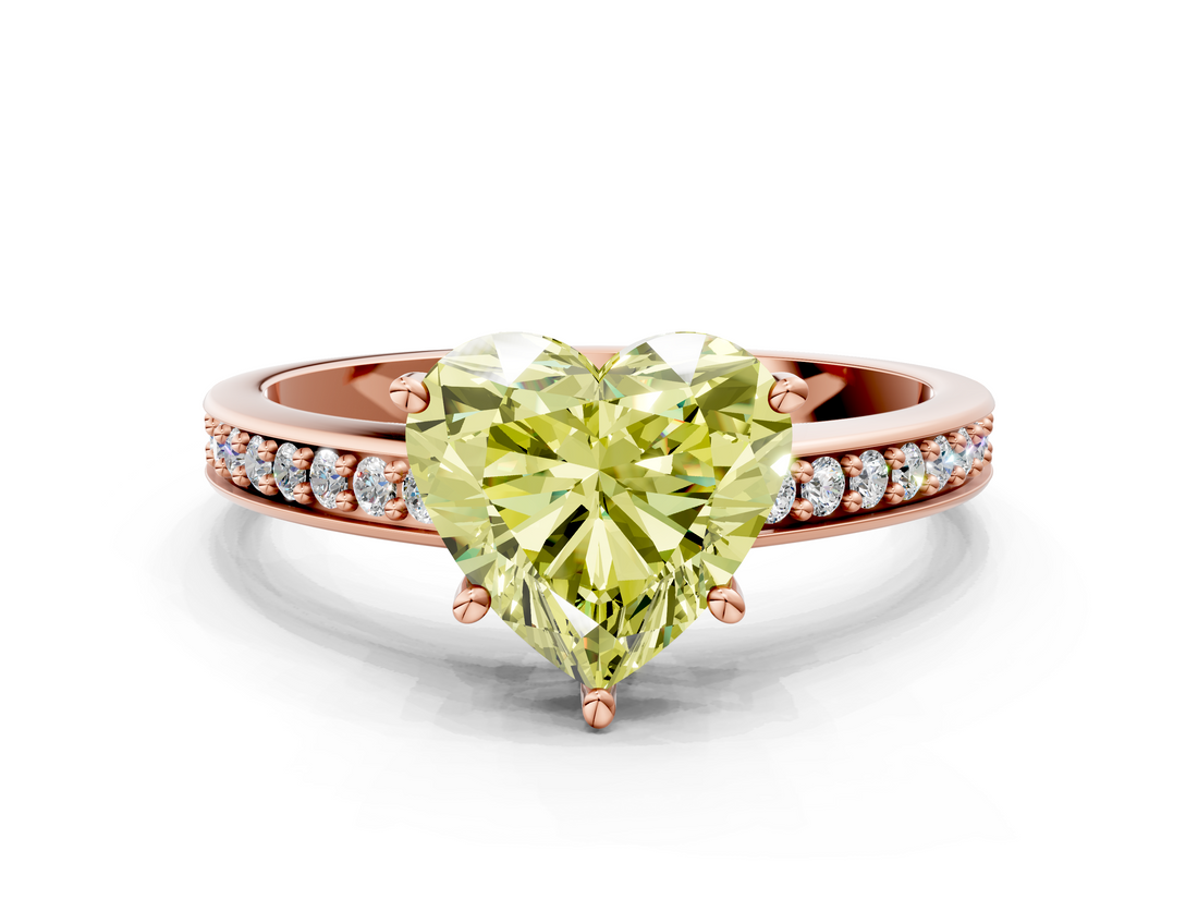 Rose gold Fancy Yellow Heart  Solitaire Pavé Band Prong Setting Ring_20