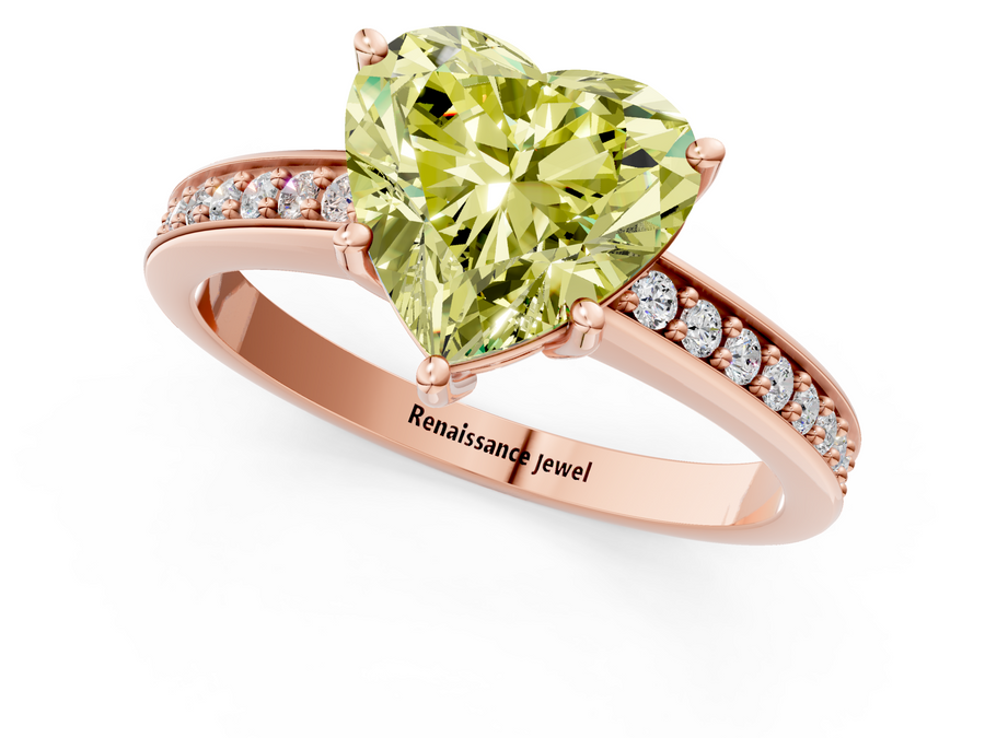 Rose gold Fancy Yellow Heart  Solitaire Pavé Band Prong Setting Ring