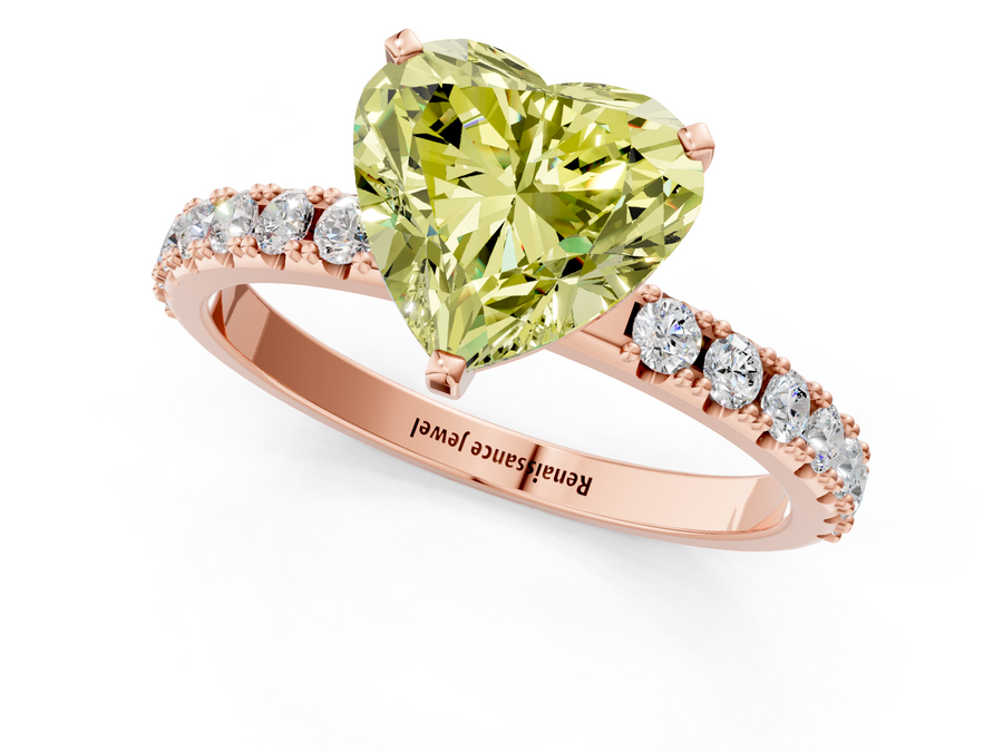 Rose gold Fancy Yellow Heart Cut Diamond Solitaire Pavé Band with Four-Prong Setting