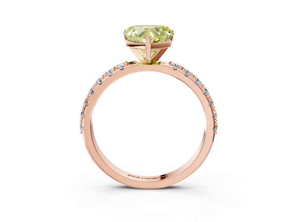 Rose gold Fancy Yellow Heart Cut Diamond Solitaire Pavé Band with Four-Prong Setting