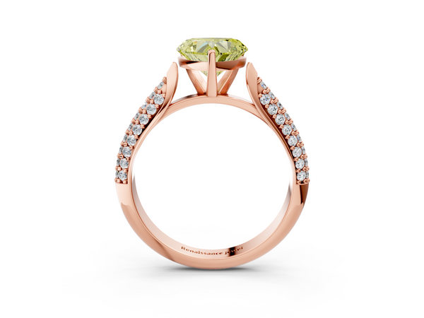Rose gold Fancy Yellow Heart  Diamond Solitaire Engagement Ring with Pavé Band and Four-Prong Setting