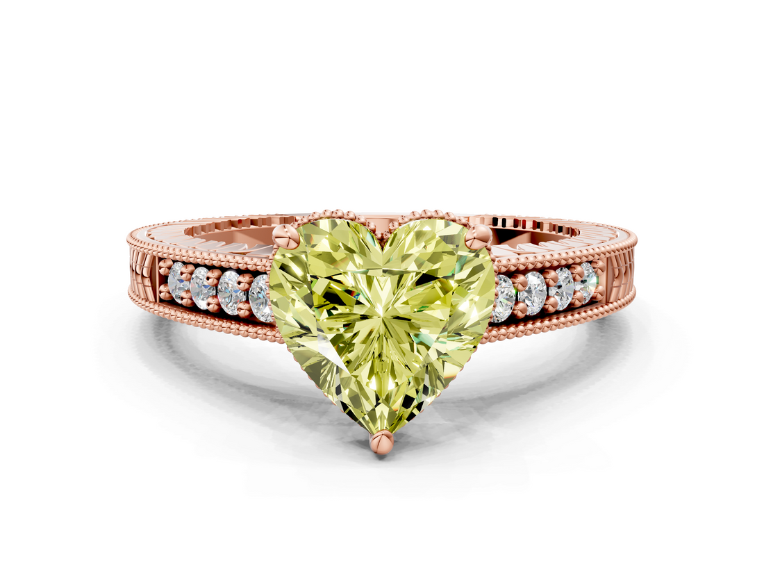 Rose gold Fancy Yellow Heart  Solitaire Pavé Diamond Milgrain Engagement Ring with Four-Prong Setting_3