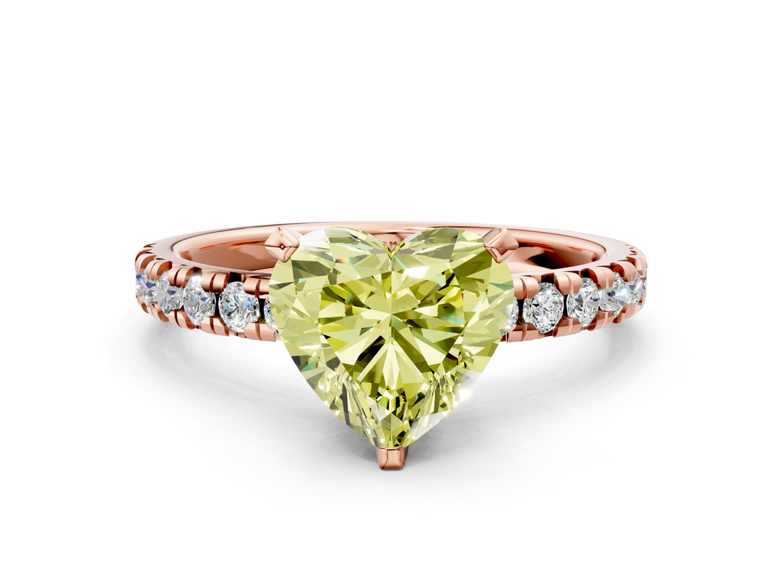 Rose gold Fancy Yellow Heart  Solitaire Pave Diamond Engagement Ring with Four-Prong Setting_329