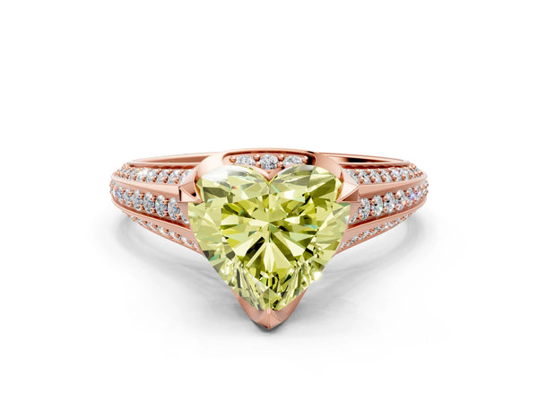Rose gold Fancy Yellow Heart  Solitaire Pave Split Shank Ring with Four-Prong Setting