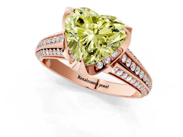 Rose gold Fancy Yellow Heart  Solitaire Pave Split Shank Ring with Four-Prong Setting