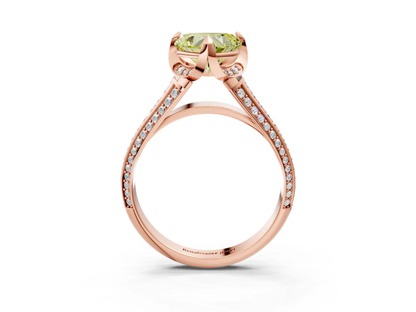 Rose gold Fancy Yellow Heart  Solitaire Pave Split Shank Ring with Four-Prong Setting