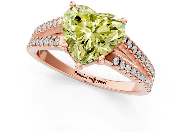 Rose gold Fancy Yellow Heart Cut Diamond Solitaire Engagement Ring with Split Shank Pavé Band