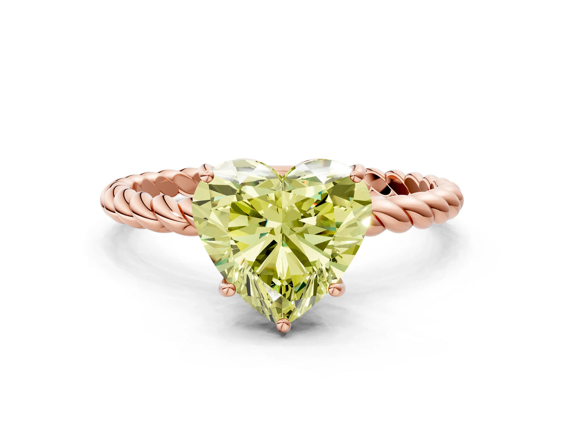 Rose gold Fancy Yellow Heart  Solitaire Twist Band Ring with Four-Prong Setting_68