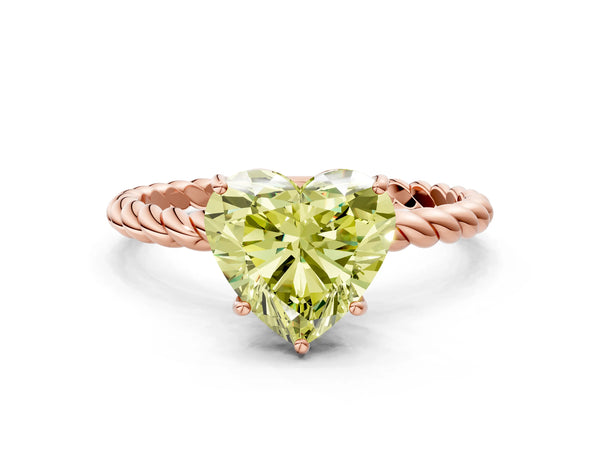 Rose gold Fancy Yellow Heart  Solitaire Twist Band Ring with Four-Prong Setting