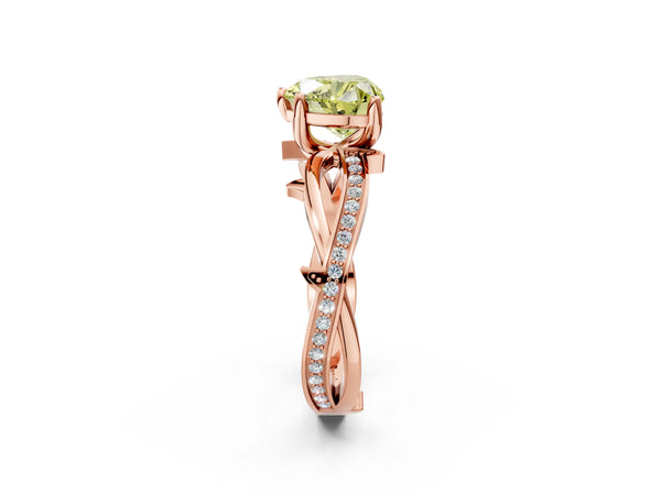 Rose Gold Heart-Shaped Crossover Twist Pave Engagement Ring Setting for Fancy Yellow Center