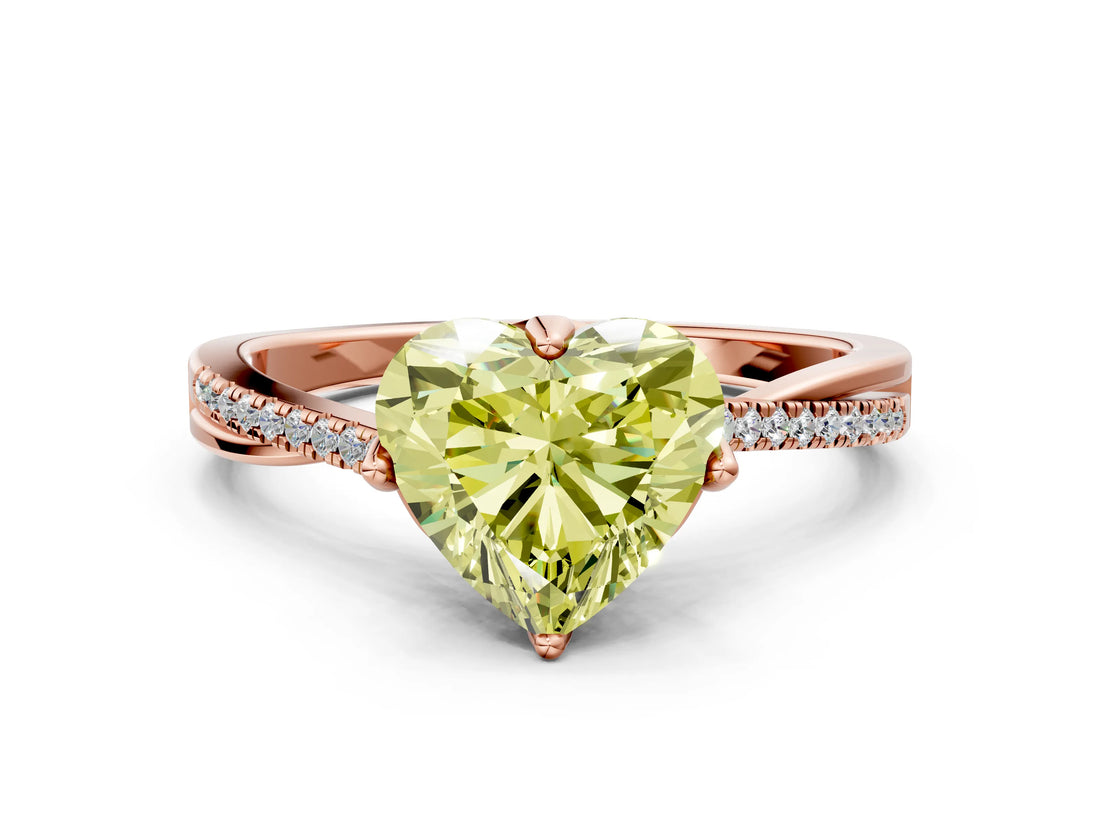 Rose gold Fancy Yellow Heart  Solitaire Twist Band with Pavé Diamonds and Four-Prong Setting_53