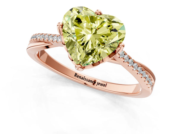 Rose gold Fancy Yellow Heart  Solitaire Twist Band with Pavé Diamonds and Four-Prong Setting