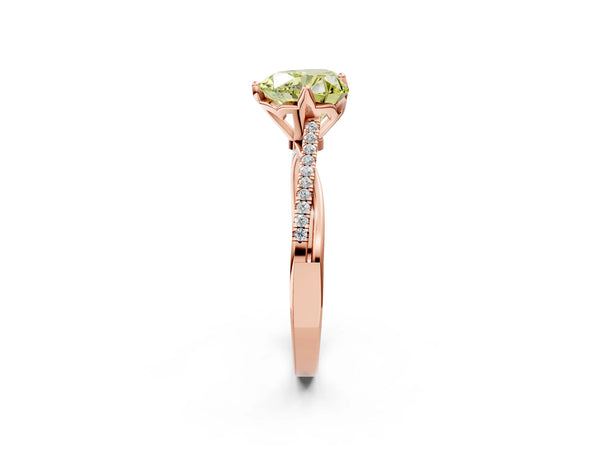 Rose gold Fancy Yellow Heart  Solitaire Twist Band with Pavé Diamonds and Four-Prong Setting