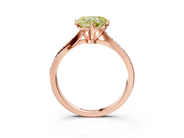 Rose gold Fancy Yellow Heart  Solitaire Twist Band with Pavé Diamonds and Four-Prong Setting