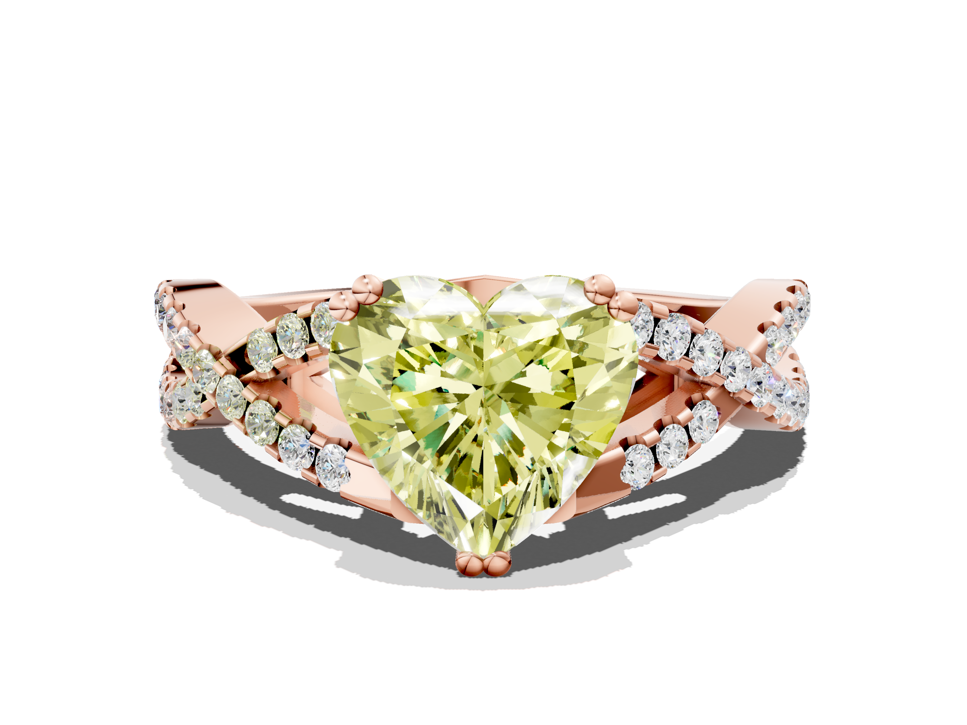 Rose gold Fancy Yellow Heart  Solitaire Twist Band with Pavé Setting and Four-Prong Setting_17