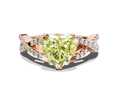 Rose gold Fancy Yellow Heart  Solitaire Twist Band with Pavé Setting and Four-Prong Setting_17