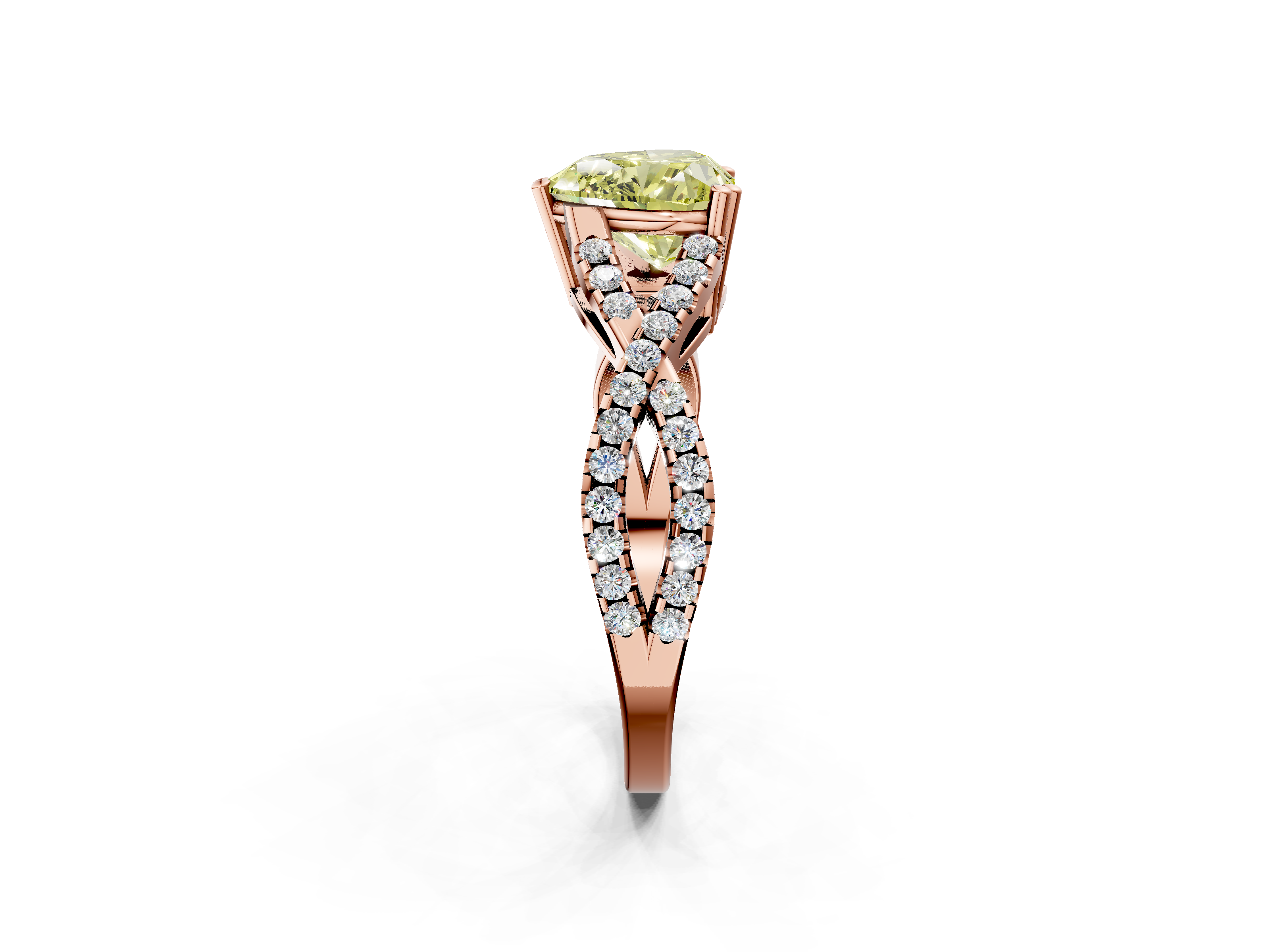 Rose gold Fancy Yellow Heart  Solitaire Twist Band with Pavé Setting and Four-Prong Setting_19