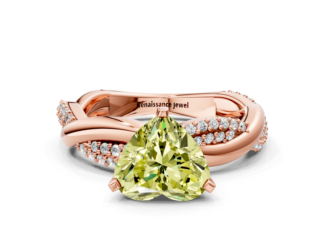 Rose gold Fancy Yellow Heart  Solitaire Twist Band with Pave Prong Setting_42