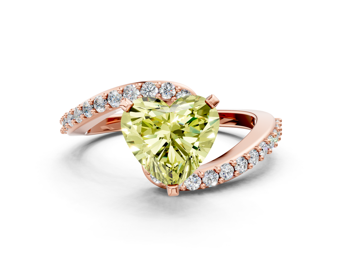 Rose gold Fancy Yellow Heart  Solitaire Twist Band with Pave Set Diamonds and Four-Prong Setting_91