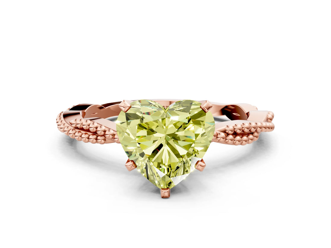 Rose gold Fancy Yellow Heart  Solitaire Twisted Band with Bead Prong Setting_291