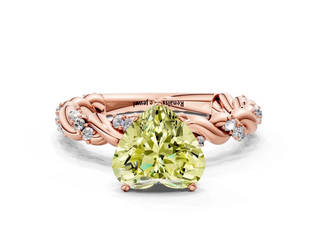 Rose gold Fancy Yellow Heart  Solitaire Twisted Band with Pavé Accents and Four-Prong Setting_3