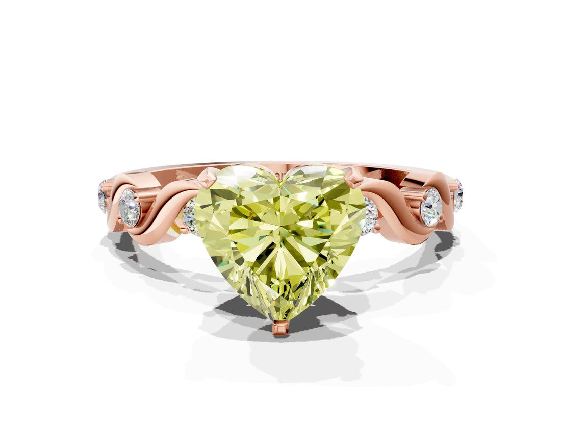 Rose gold Fancy Yellow Heart  Solitaire Twisted Band with Prong Setting