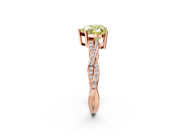 Rose gold Fancy Yellow Heart  Solitaire Twisted Pave Diamond Ring with Four-Prong Setting