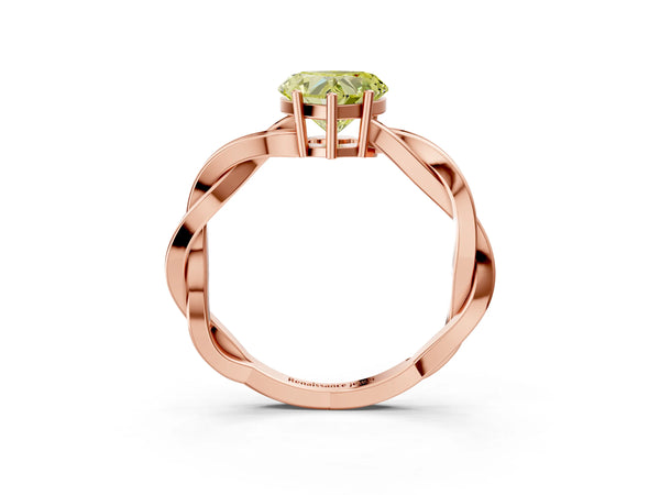 Rose gold Fancy Yellow Heart  Solitaire Twisted Pave Diamond Ring with Four-Prong Setting