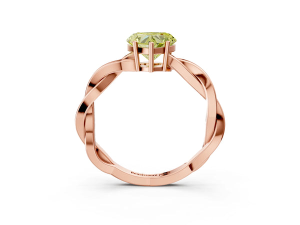 Rose gold Fancy Yellow Heart  Solitaire Twisted Pave Diamond Ring with Four-Prong Setting