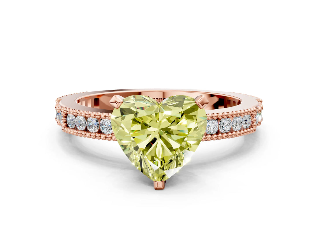 Rose gold Fancy Yellow Heart  Solitaire with Pavé Band and Four-Prong Setting_270
