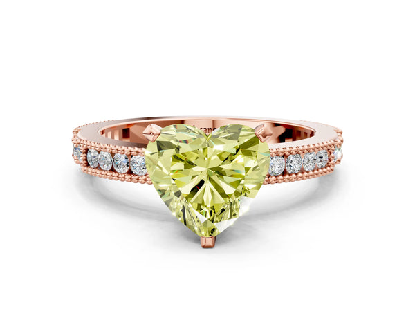 Rose gold Fancy Yellow Heart  Solitaire with Pavé Band and Four-Prong Setting